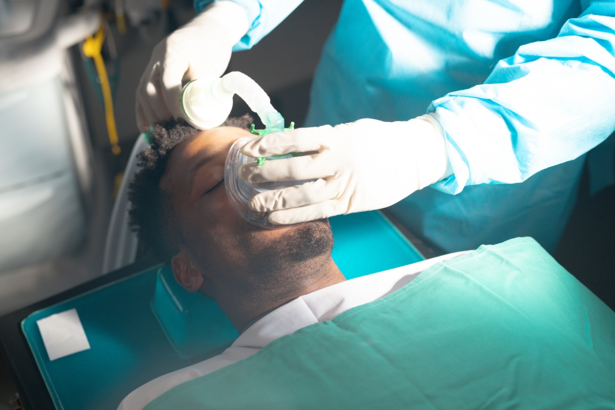 Patient receiving sedation dental treatment for a comfortable procedure in Pasadena TX